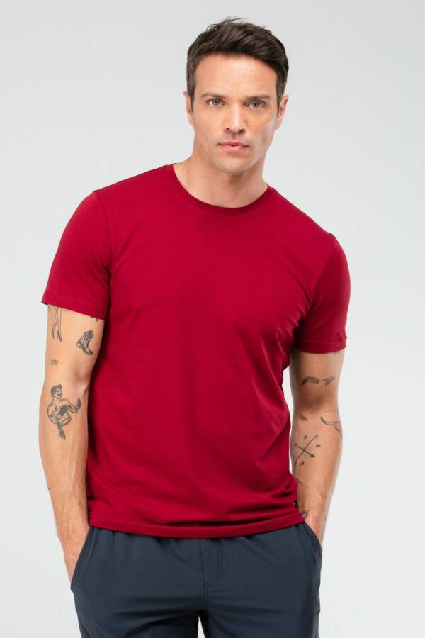 Bordo Regular Pamuklu Bisiklet Yaka Kısa Kol Basic Erkek Tişört XF1708 - Speedlife
