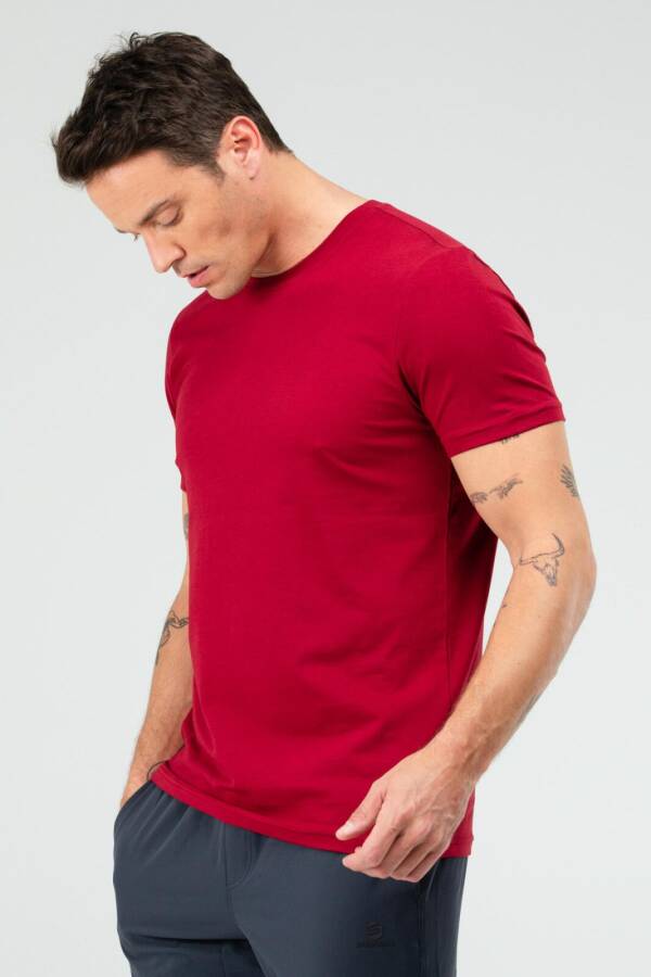 Bordo Regular Pamuklu Bisiklet Yaka Kısa Kol Basic Erkek Tişört XF1708 - Speedlife (1)