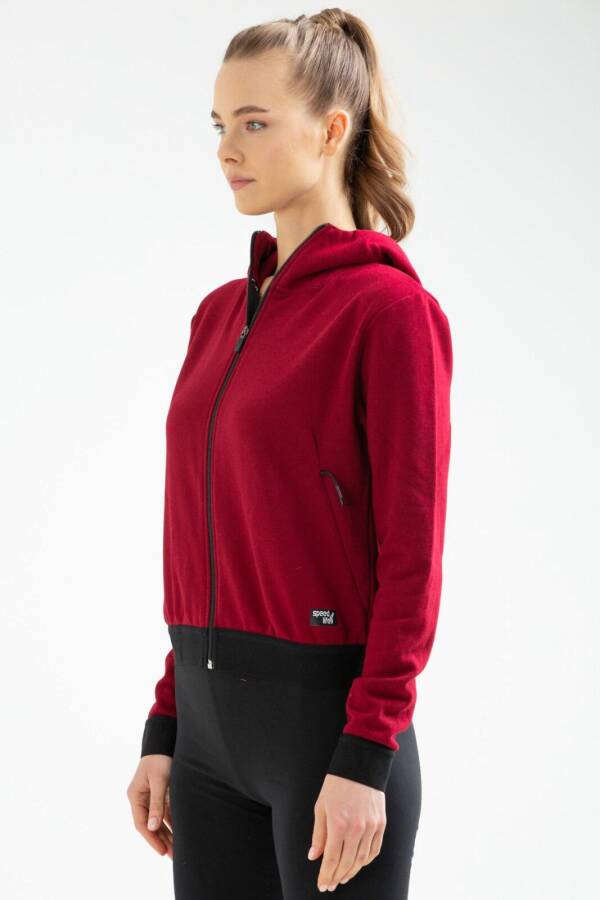 Bordo Slim Fit Pamuklu Kapüşonlu Kadın Sweatshirt sc0962 - Speedlife (1)