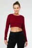 Bordo Slim Fit Pamuklu O Yaka Crop Top Kaşkorse Kadın Tişört SF0760 