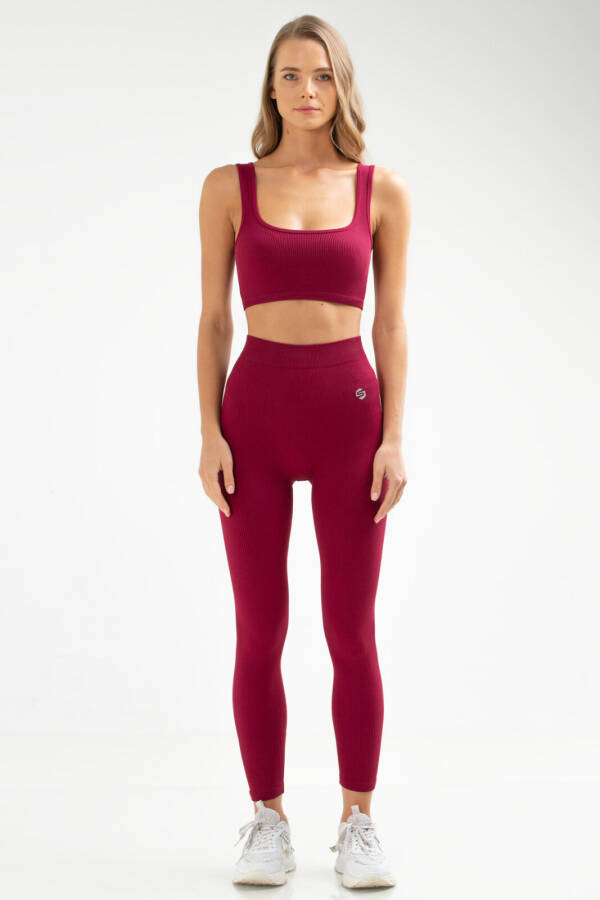 Bordo Slim Fit Yüksek Bel Seamless Kadın Tayt Takım ssb0008 - Speedlife