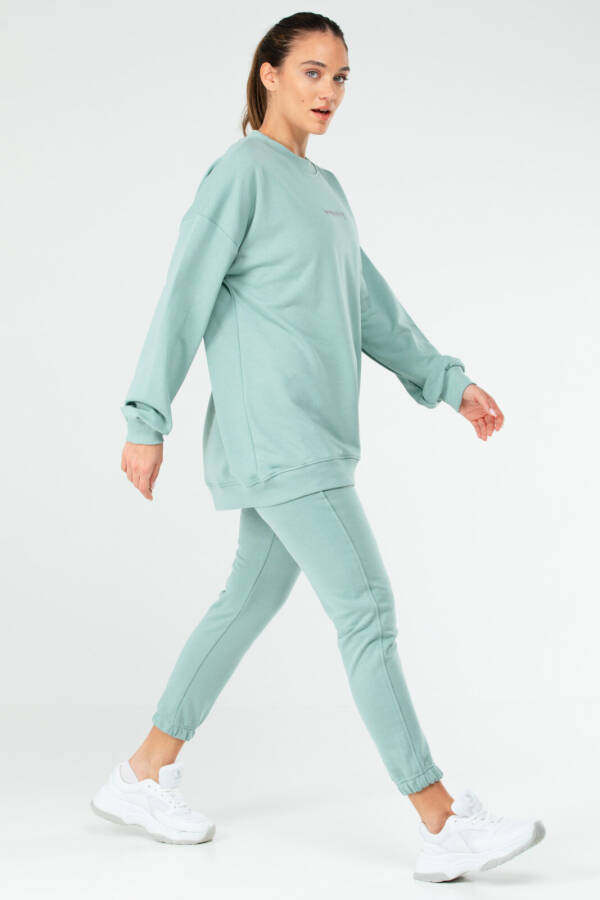 Çağla Yeşili Regular Pamuklu Bisiklet Yaka Basic Kadın Tunik Takım sa2619 - Speedlife (1)