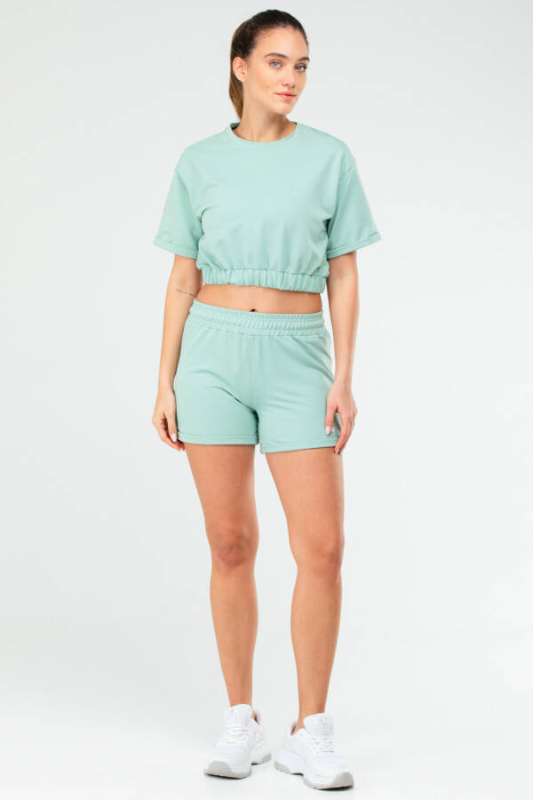 Çağla Yeşili Regular Pamuklu Bisiklet Yaka Kadın Şort Takım sb0850 - Speedlife