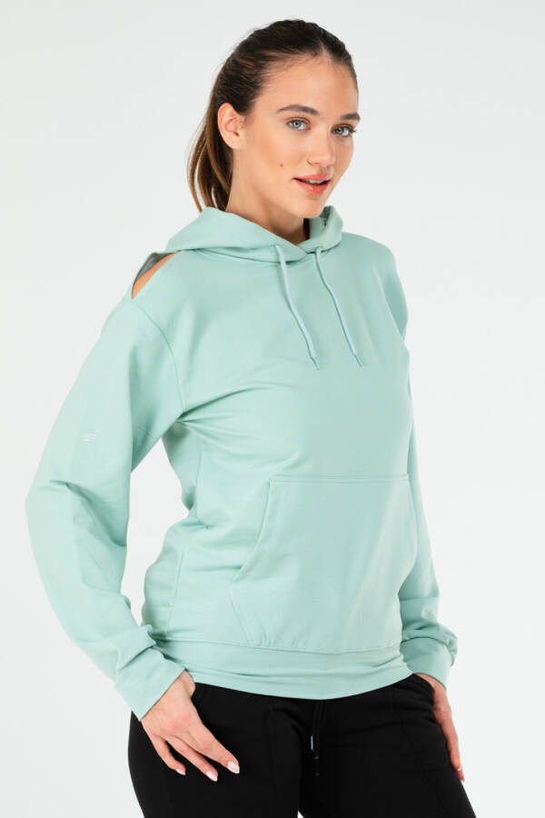 Çağla Yeşili Regular Pamuklu Kapüşonlu Kanguru Cep Kadın Sweatshirt sc1179 - Speedlife (1)
