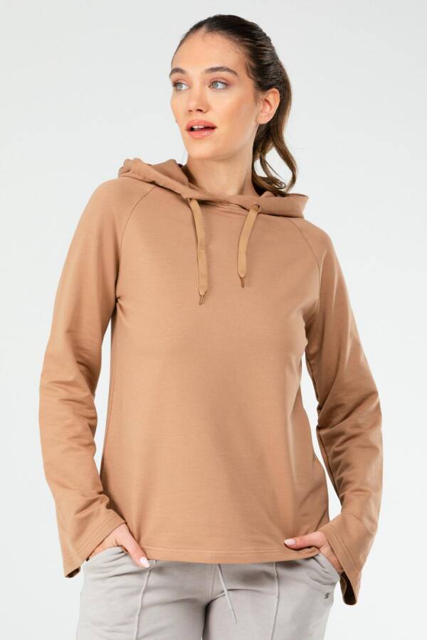 Camel Regular Pamuklu Kapüşonlu Kadın Sweatshirt sc1176 - Speedlife