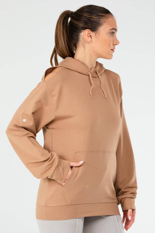 Camel Regular Pamuklu Kapüşonlu Kanguru Cep Kadın Sweatshirt sc1179 - Speedlife (1)