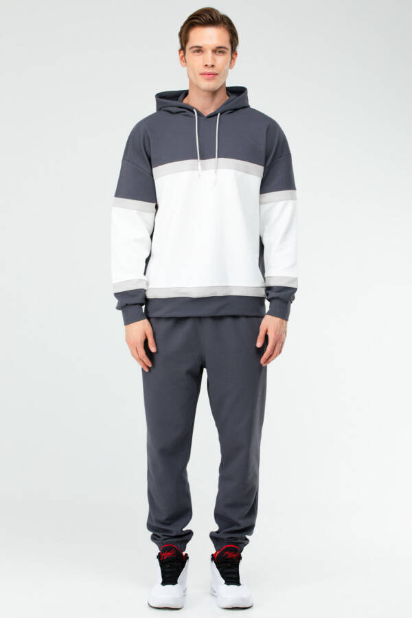 Ekru Füme Regular Pamuklu Kapüşonlu Lastik Paça Erkek Eşofman Takım xa1731 - Speedlife