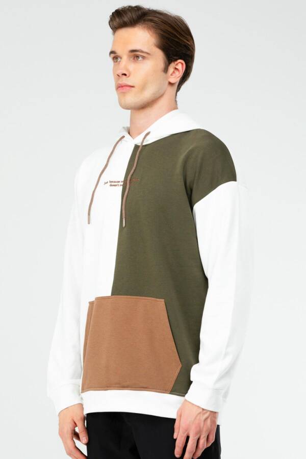 Ekru Haki Oversize Pamuklu Kanguru Cep Kapüşonlu Erkek Sweatshirt xc2309 - Speedlife (1)