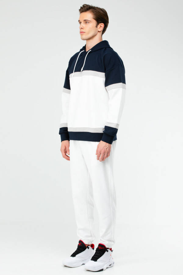 Ekru Lacivert Regular Pamuklu Kapüşonlu Lastik Paça Erkek Eşofman Takım xa1731 - Speedlife (1)