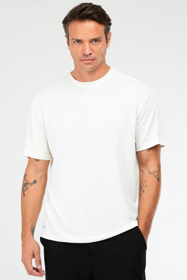 Ekru Oversize Modal O Yaka Kısa Kol Erkek Tişört xf1730 - Speedlife (1)