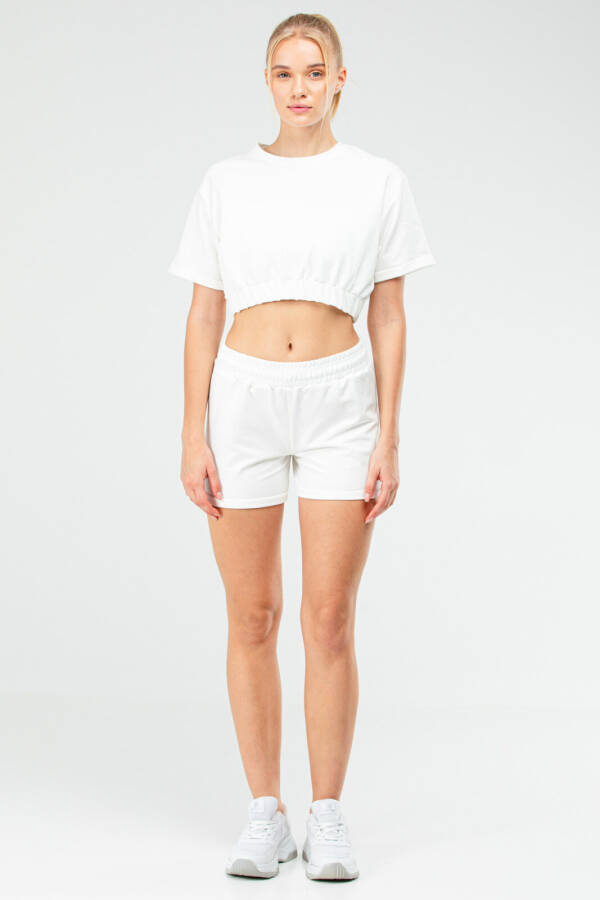 Ekru Regular Pamuklu Bisiklet Yaka Kadın Şort Takım sb0850 - Speedlife