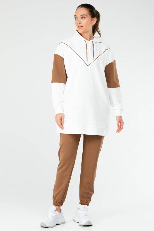 Ekru Regular Pamuklu Kapüşonlu Kadın Tunik Takım sa2630 - Speedlife