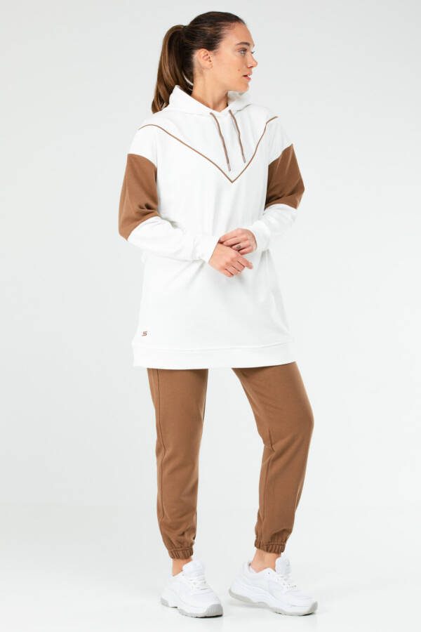 Ekru Regular Pamuklu Kapüşonlu Kadın Tunik Takım sa2630 - Speedlife (1)
