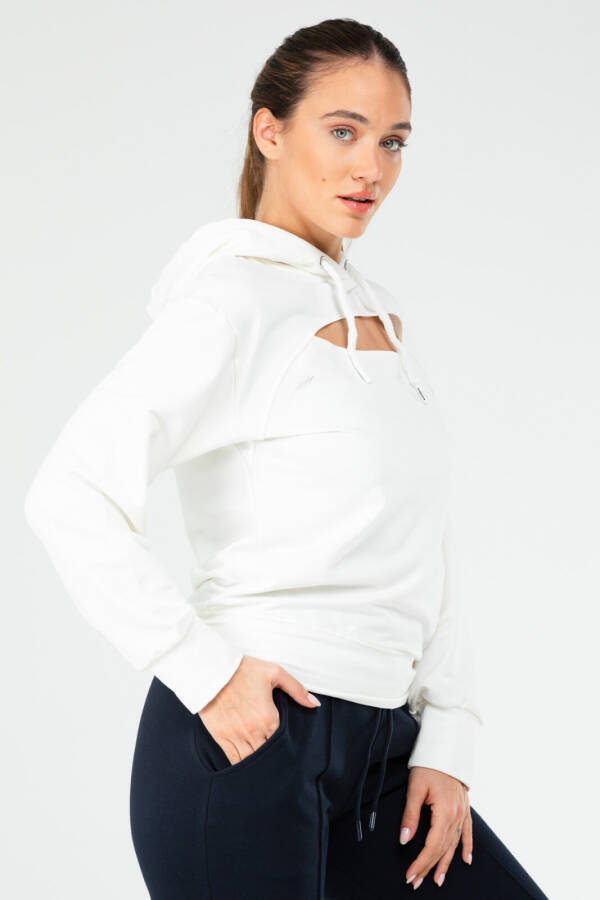 Ekru Regular Pamuklu Kapüşonlu Kadın Sweatshirt sc1177 - Speedlife (1)