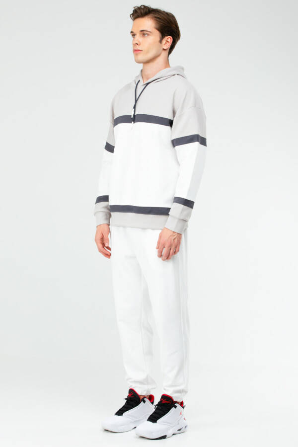 Ekru Regular Pamuklu Kapüşonlu Lastik Paça Erkek Eşofman Takım xa1731 - Speedlife (1)