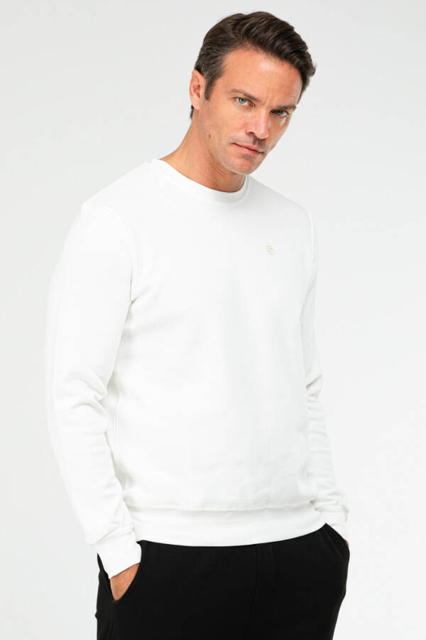 Ekru Regular Pamuklu O Yaka Basic Erkek Sweatshirt xc2372 - Speedlife (1)