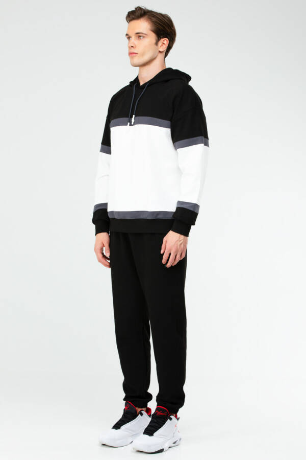 Ekru Siyah Regular Pamuklu Kapüşonlu Lastik Paça Erkek Eşofman Takım xa1731 - Speedlife (1)