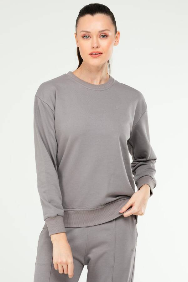 Füme Oversize Basic Pamuklu Bisiklet Yaka Uzun Kol Kadın Sweatshirt SC1241 - Speedlife