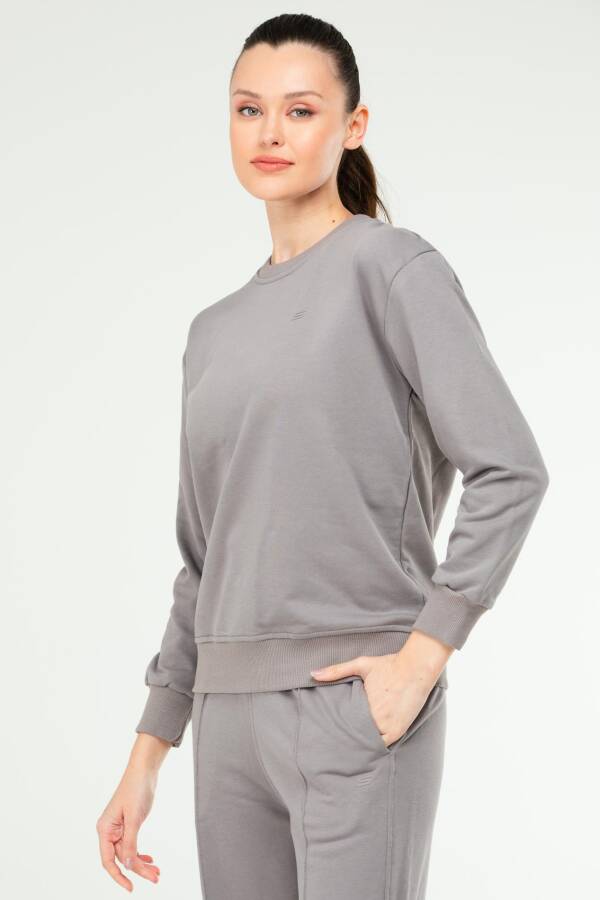 Füme Oversize Basic Pamuklu Bisiklet Yaka Uzun Kol Kadın Sweatshirt SC1241 - Speedlife (1)