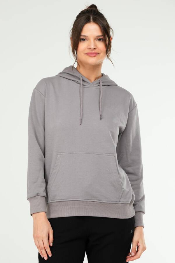 Füme Oversize Basic Pamuklu Kapüşonlu Kanguru Cep Kadın Sweatshirt SC1242 - Speedlife