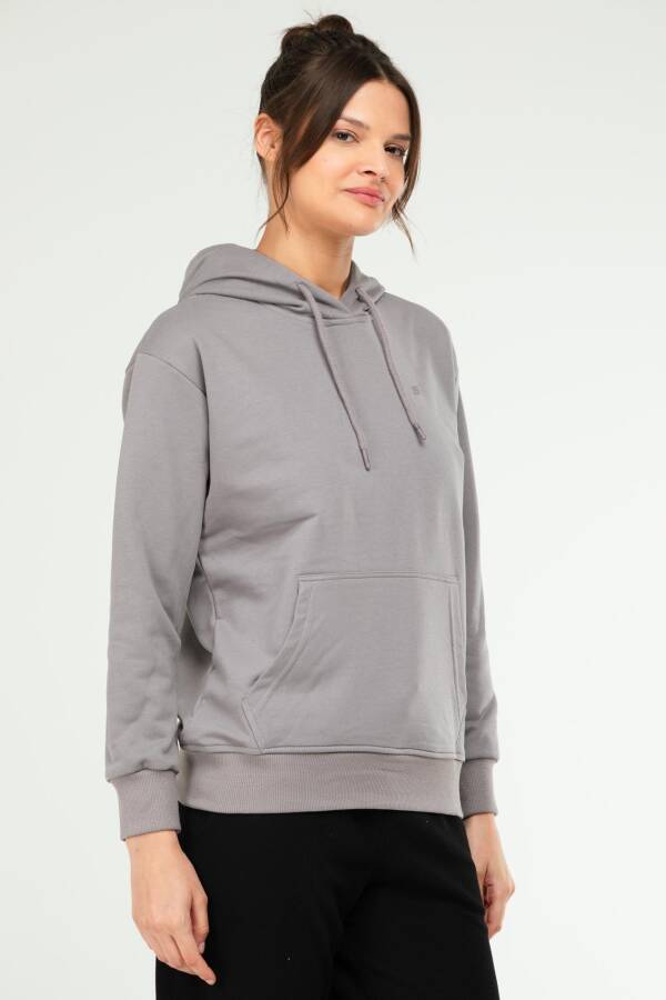 Füme Oversize Basic Pamuklu Kapüşonlu Kanguru Cep Kadın Sweatshirt SC1242 - Speedlife (1)