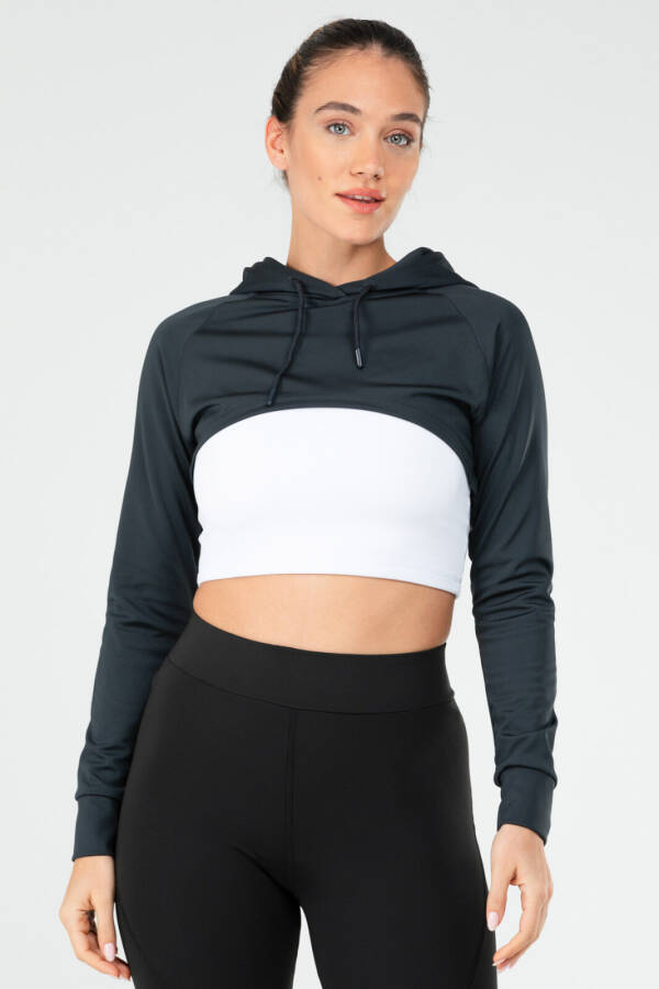 Füme Regular Dalgıç Kumaş Kapüşonlu Crop Kadın Sweatshirt sc1189 - Speedlife