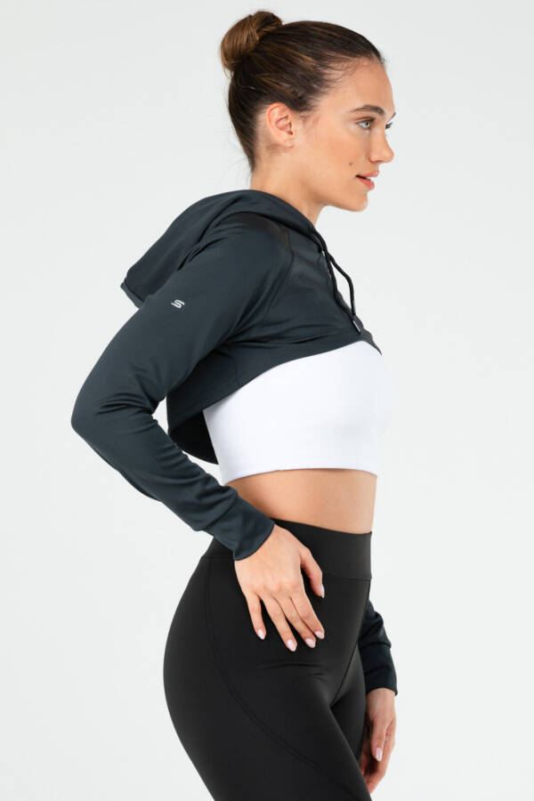 Füme Regular Dalgıç Kumaş Kapüşonlu Crop Kadın Sweatshirt sc1189 - Speedlife (1)