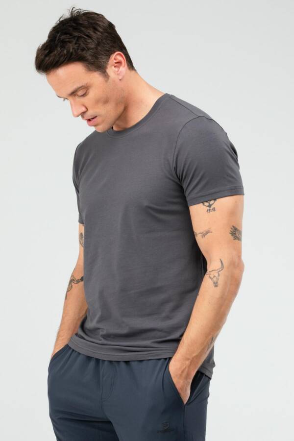 Füme Regular Pamuklu Bisiklet Yaka Kısa Kol Basic Erkek Tişört XF1708 - Speedlife (1)