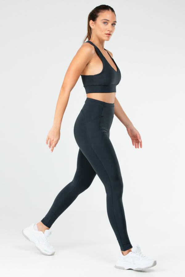 Füme Slim Fit Micro Yüksek Bel Toparlayıcı Kadın Tayt Takım sb0851 - Speedlife (1)