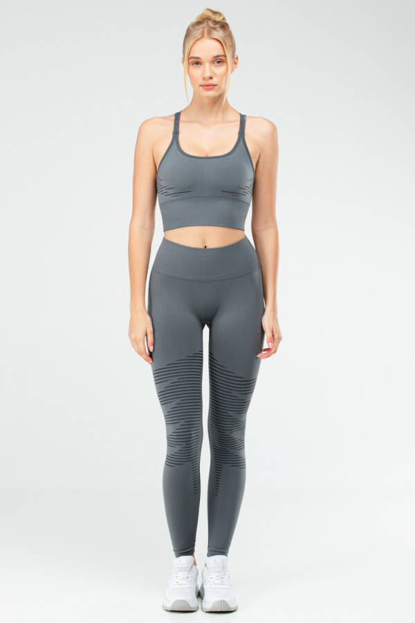 Füme Slim Fit Yüksek Bel Toparlayıcı Crop Top Seamless Kadın Tayt Takım ssb0011 - Speedlife