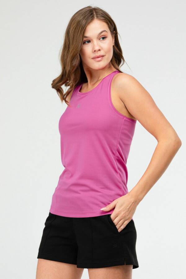 Fuşya Regular Düz Micro Açık Yaka Kolsuz Kadın Tişört sf0709 - Speedlife (1)