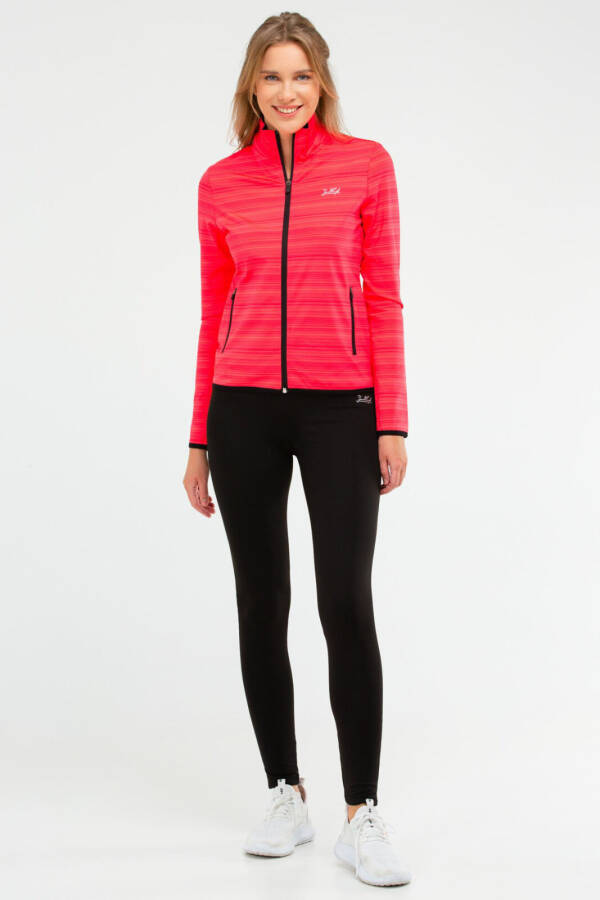 Fuşya Slim Fit Baskılı Dalgıç Kumaş Dik Yaka Fermuarlı Kadın Tayt Takım sa2296 - Speedlife