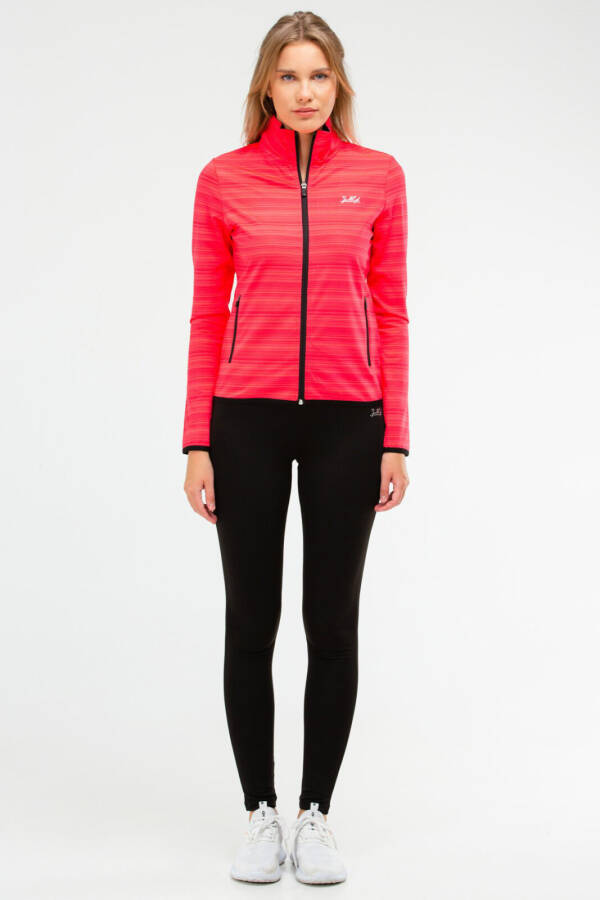 Fuşya Slim Fit Baskılı Dalgıç Kumaş Dik Yaka Fermuarlı Kadın Tayt Takım sa2296 - Speedlife (1)