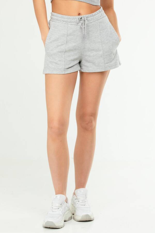 Gri Melanj Basic Pamuklu Yüksek Bel Kadın Şort SE0152 - Speedlife
