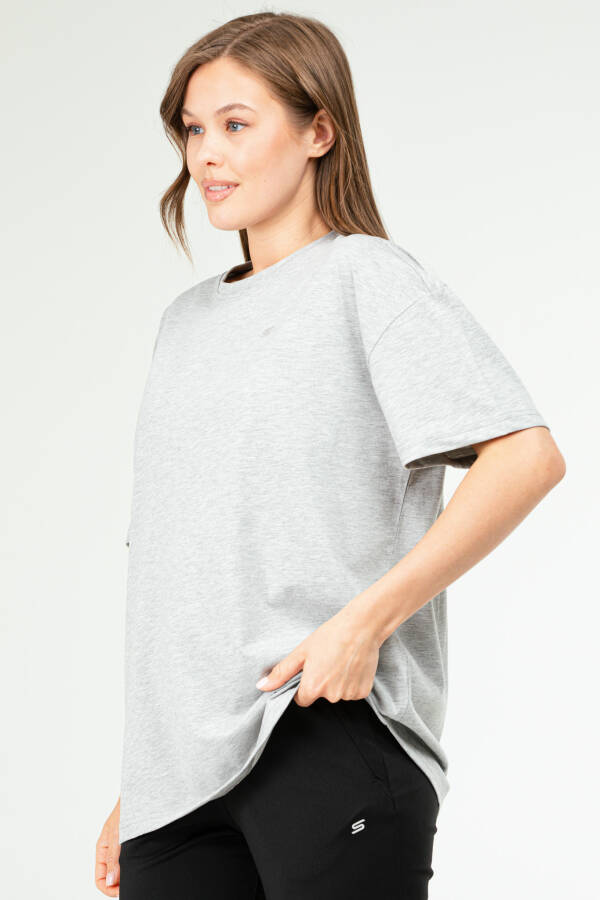 Gri Melanj Oversize Basic 100% Pamuk Bisiklet Yaka Kısa Kol Kadın Tişört SF0756 - Speedlife (1)