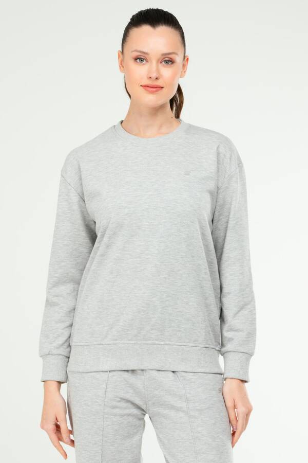 Gri Melanj Oversize Basic Pamuklu Bisiklet Yaka Uzun Kol Kadın Sweatshirt SC1241 - Speedlife