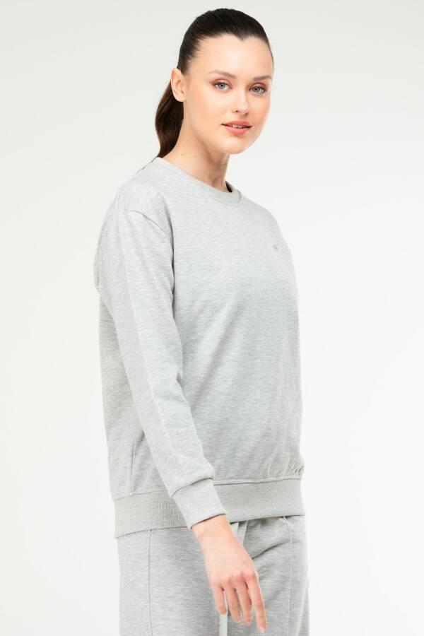 Gri Melanj Oversize Basic Pamuklu Bisiklet Yaka Uzun Kol Kadın Sweatshirt SC1241 - Speedlife (1)