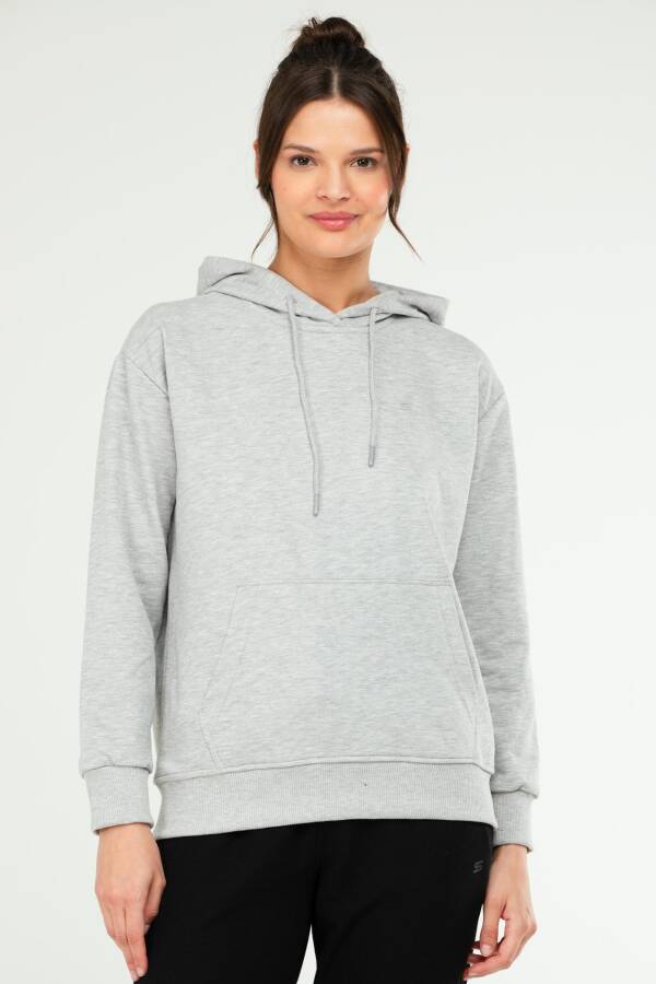 Gri Melanj Oversize Basic Pamuklu Kapüşonlu Kanguru Cep Kadın Sweatshirt SC1242 - Speedlife