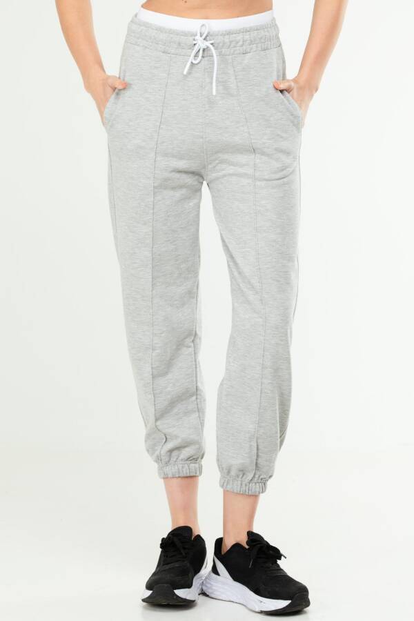 Gri Melanj Oversize Basic Pamuklu Yüksek Bel Lastik Paça Kadın Eşofman Alt SD1000 - Speedlife