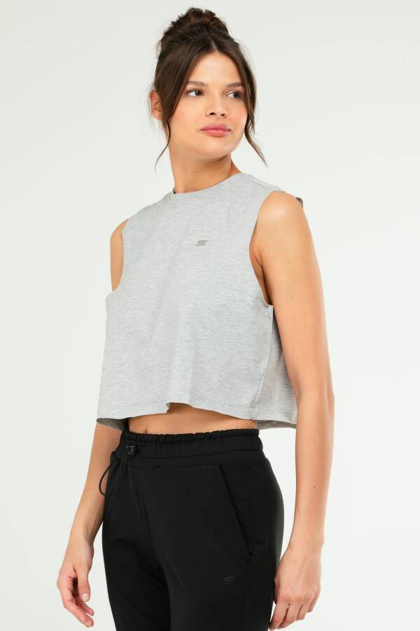 Gri Melanj Regular Basic 100% Pamuk Bisiklet Yaka Kolsuz Crop Kadın Atlet sf0749 - Speedlife (1)