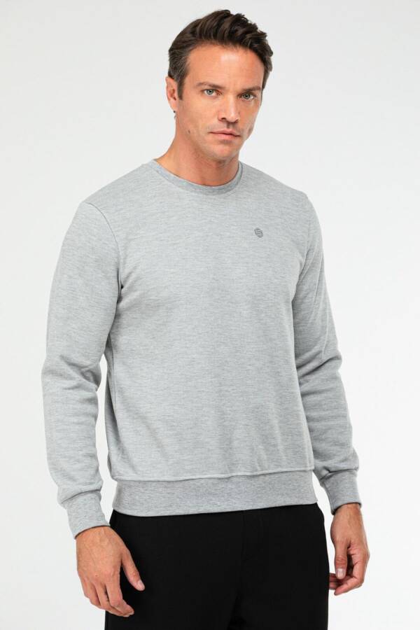 Gri Melanj Regular Pamuklu O Yaka Basic Erkek Sweatshirt xc2372 - Speedlife (1)