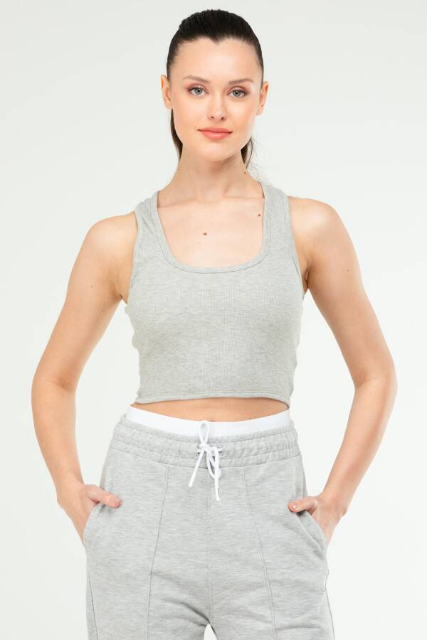 Gri Melanj Slim Fit Basic Kaşkorse Askılı Kolsuz Kadın Crop Top SF0754 - Speedlife