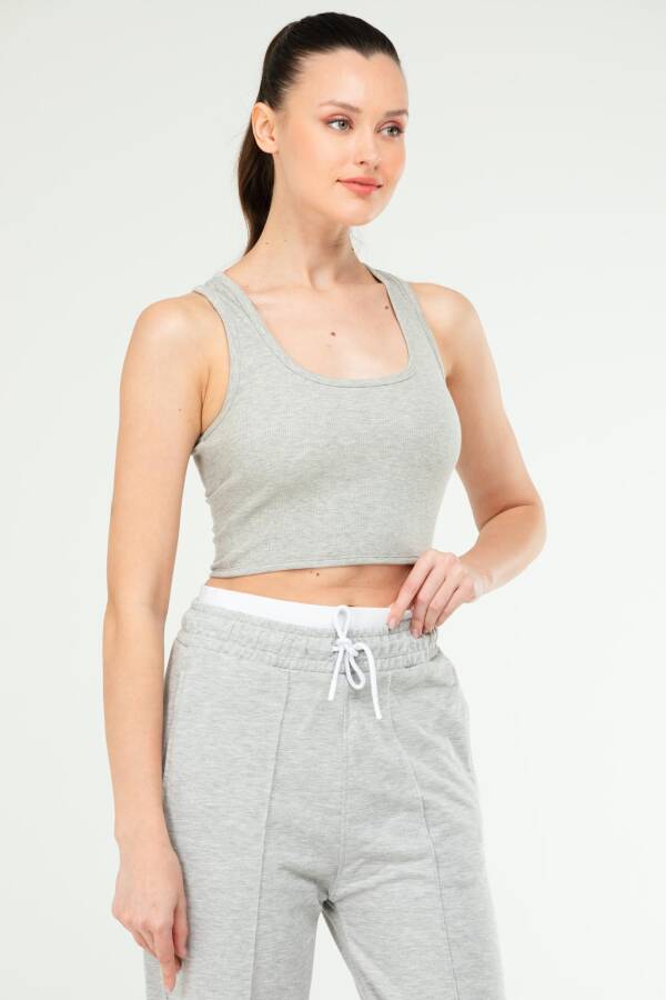 Gri Melanj Slim Fit Basic Kaşkorse Askılı Kolsuz Kadın Crop Top SF0754 - Speedlife (1)