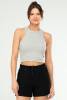 Gri Melanj Slim Fit Basic Kaşkorse Bisiklet Yaka Kısa Kol Crop Kadın Body SF0762 