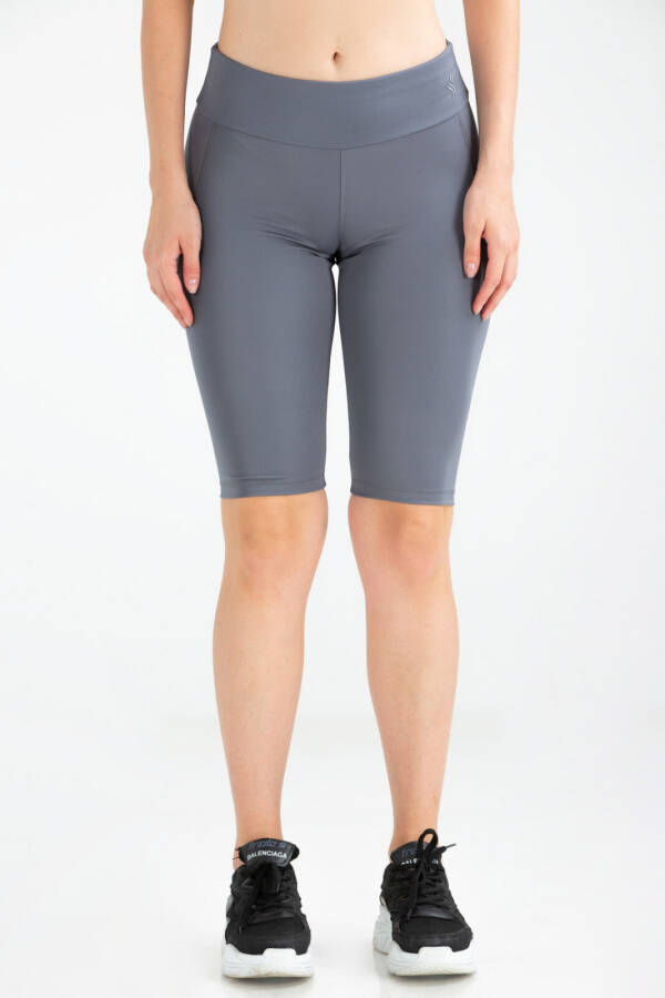 Gri Slim Fit Dalgıç Kumaş Yüksek Bel Toparlayıcı Biker Kadın Tayt se0671 - Speedlife