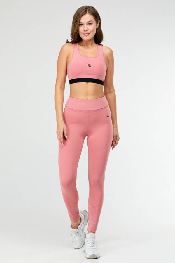 Gül Kurusu Slim Fit Düz Bisiklet Yaka Kolsuz Üçlü Kadın Tayt Takım sb0799 - Speedlife