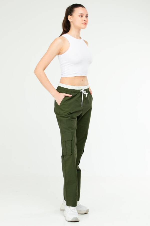Haki Regular Kargo Cep Yüksek Bel Düz Paça Kadın Eşofman Alt SD0942 - Speedlife (1)
