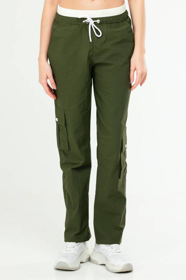 Haki Regular Kargo Cep Yüksek Bel Düz Paça Kadın Eşofman Alt SD0942 - Speedlife