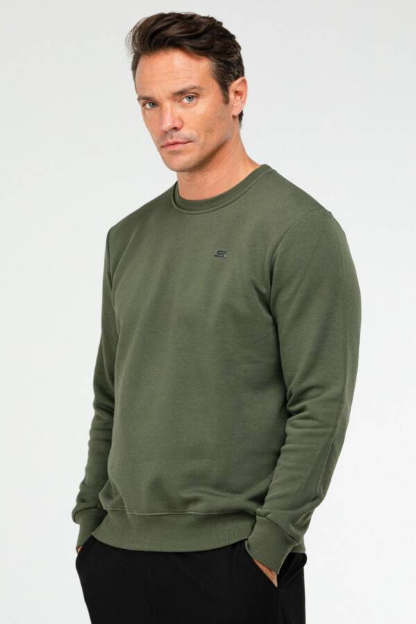 Haki Regular Pamuklu Bisiklet Yaka Basic Erkek Sweatshirt xc2366 - Speedlife (1)