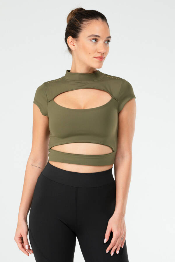 Haki Slim Fit Micro Yarım Balıkçı Yaka Kadın Sporcu Sütyeni Bra sf0644 - Speedlife